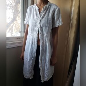 White Button-Up Short Sleeve Dress / Tunic